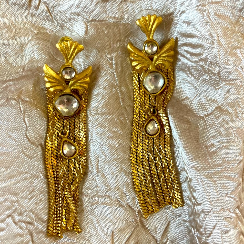 Vintage TASSEL earrings with stone gold plated
